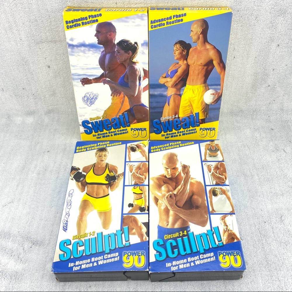 Power 90 VHS Sweat Cardio Sculpt Circuit Workout Tapes by Beach Body - Lot of 4